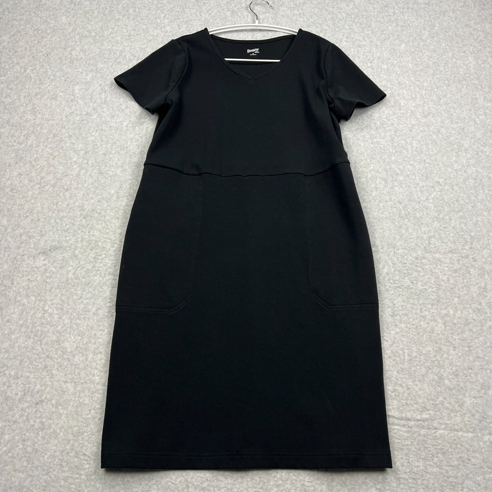 Duluth Trading Shirt Dress Women's Medium Black NoGA Naturale Cotton V-Neck Midi